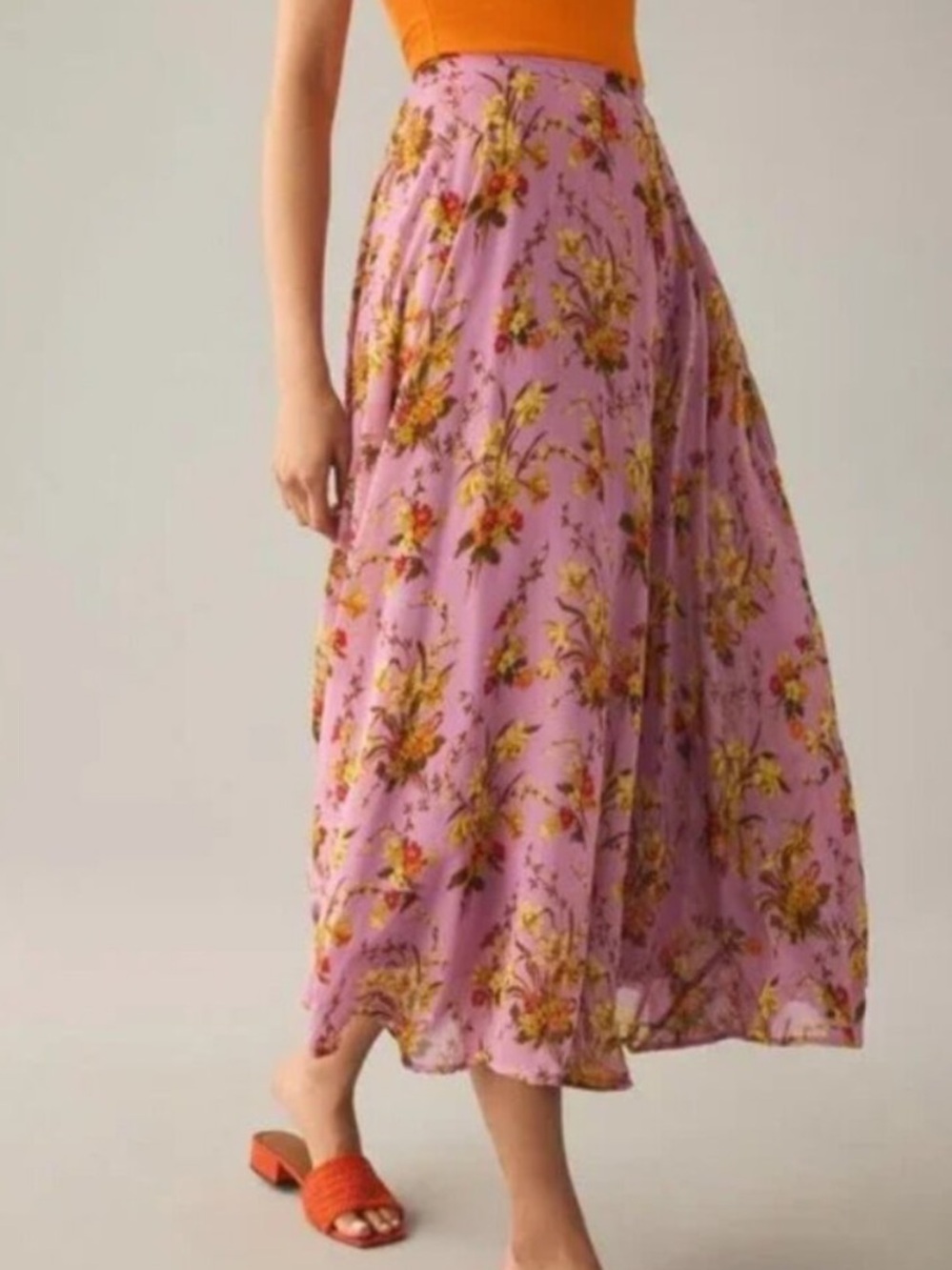 Anthropologie purple chiffon flowy floral maxi skirt ladies size 10